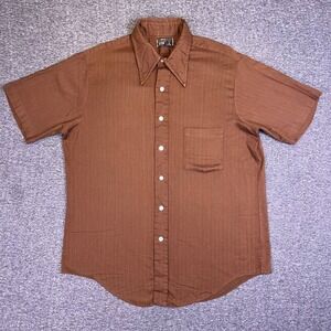 VTG 70s Towncraft JCPennys Shirt Mens L Button Up Short Sleeve Disco Herringbone